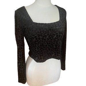 Sincerely Jules Burnout Velvet Leopard Print Top Black Mobwife Crop Semi-Sheer-L